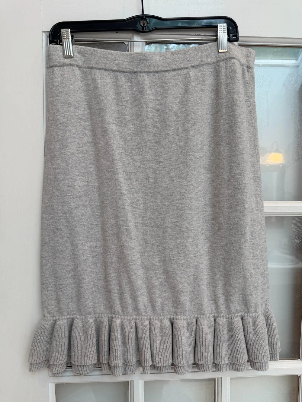 J. Crew Women’s Gray Chic Wool Blume Midi Stretch Skirt With Ruffle Size 14